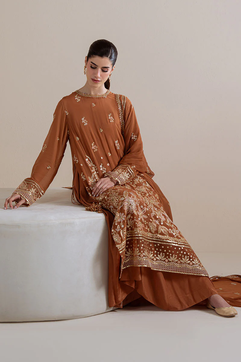 RUST EMBER-4PC CHIFFON EMBROIDERED SUIT - Image 3
