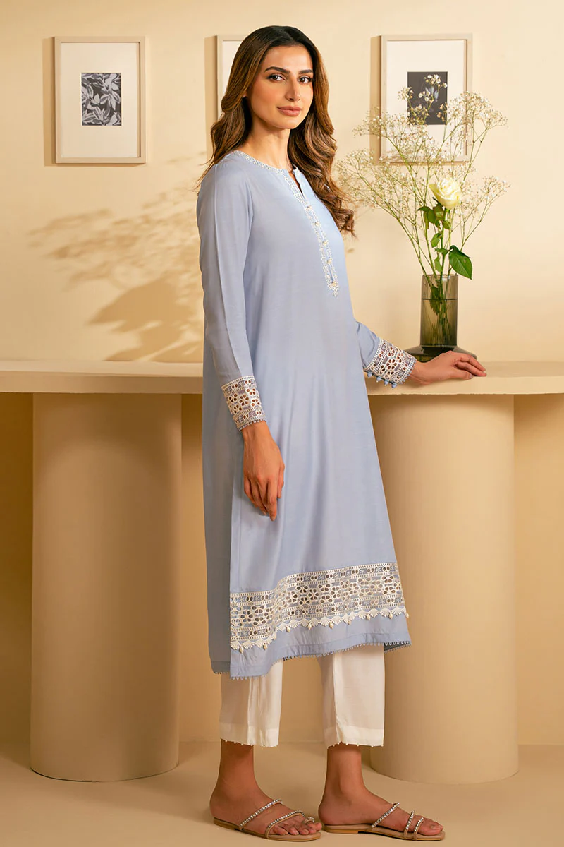 SERENE BLUE DYED SILK SHIRT - Image 8