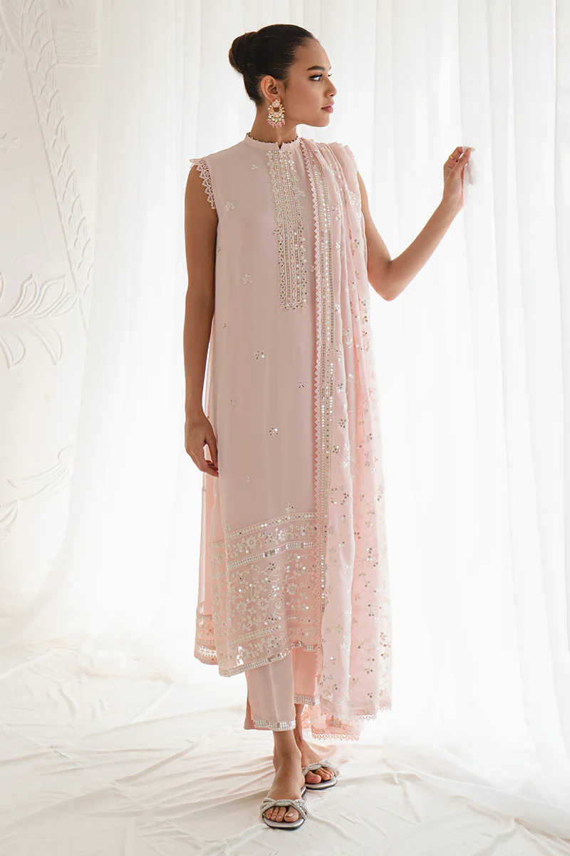 SHELL PINK-4PC CHIFFON EMBROIDERED SUIT - Image 4