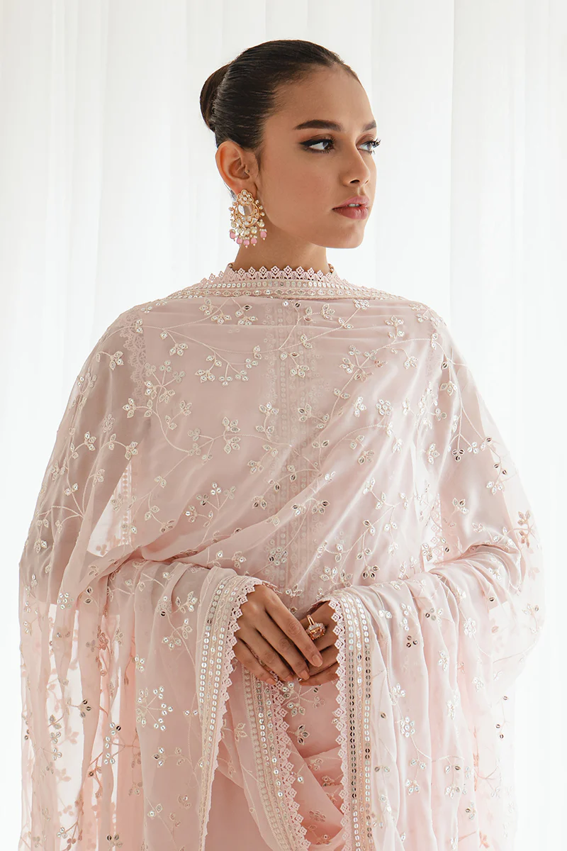 SHELL PINK-4PC CHIFFON EMBROIDERED SUIT - Image 5