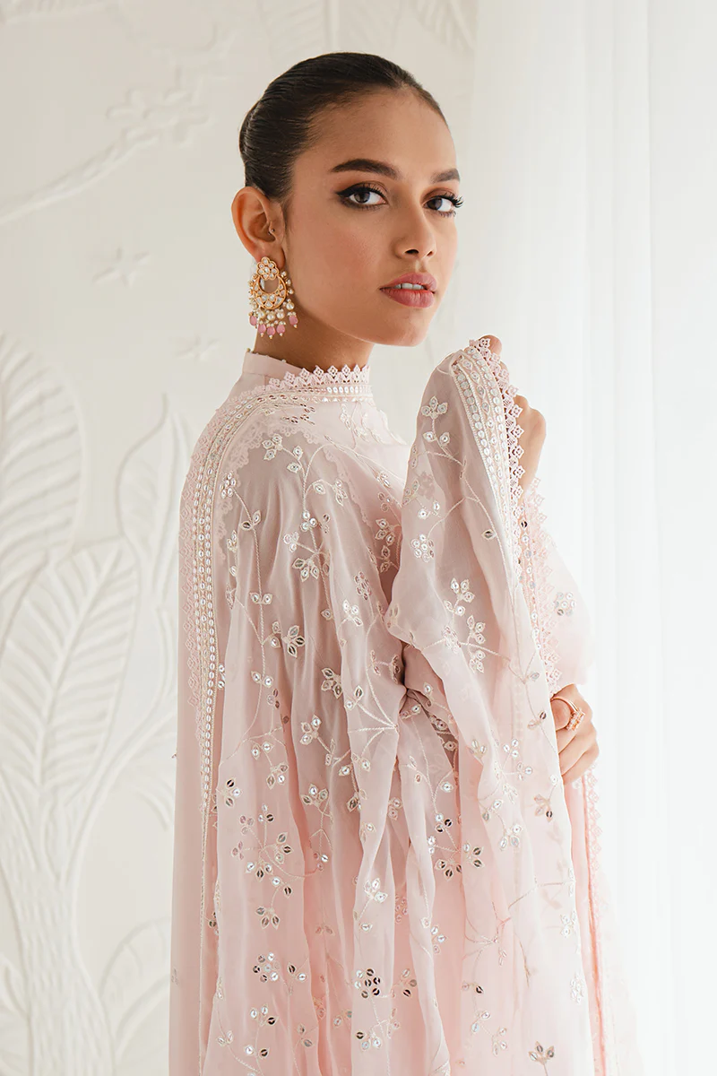 SHELL PINK-4PC CHIFFON EMBROIDERED SUIT - Image 7