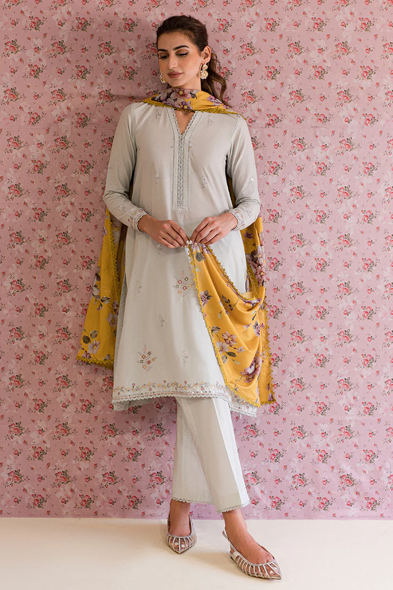 SILVER LUCENT-3PC EMBROIDERED LAWN SUIT - Image 2