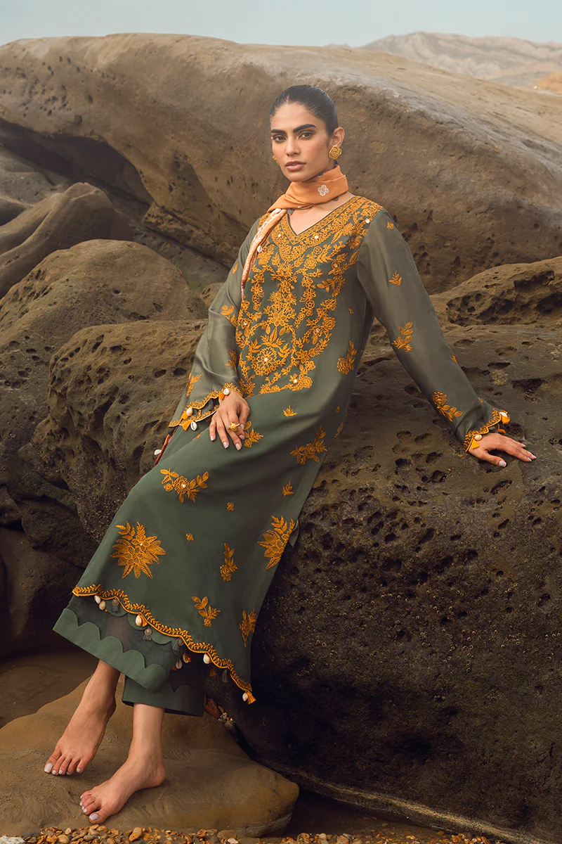 SMOKEY FLAIR-3PC SATIN EMBROIDERED SUIT - Image 4