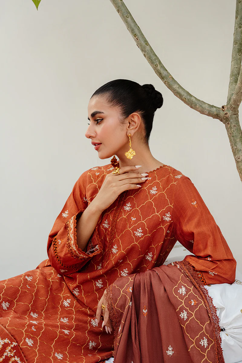 TAN HUES-3PC KHADDAR EMBROIDERED SUIT - Image 3