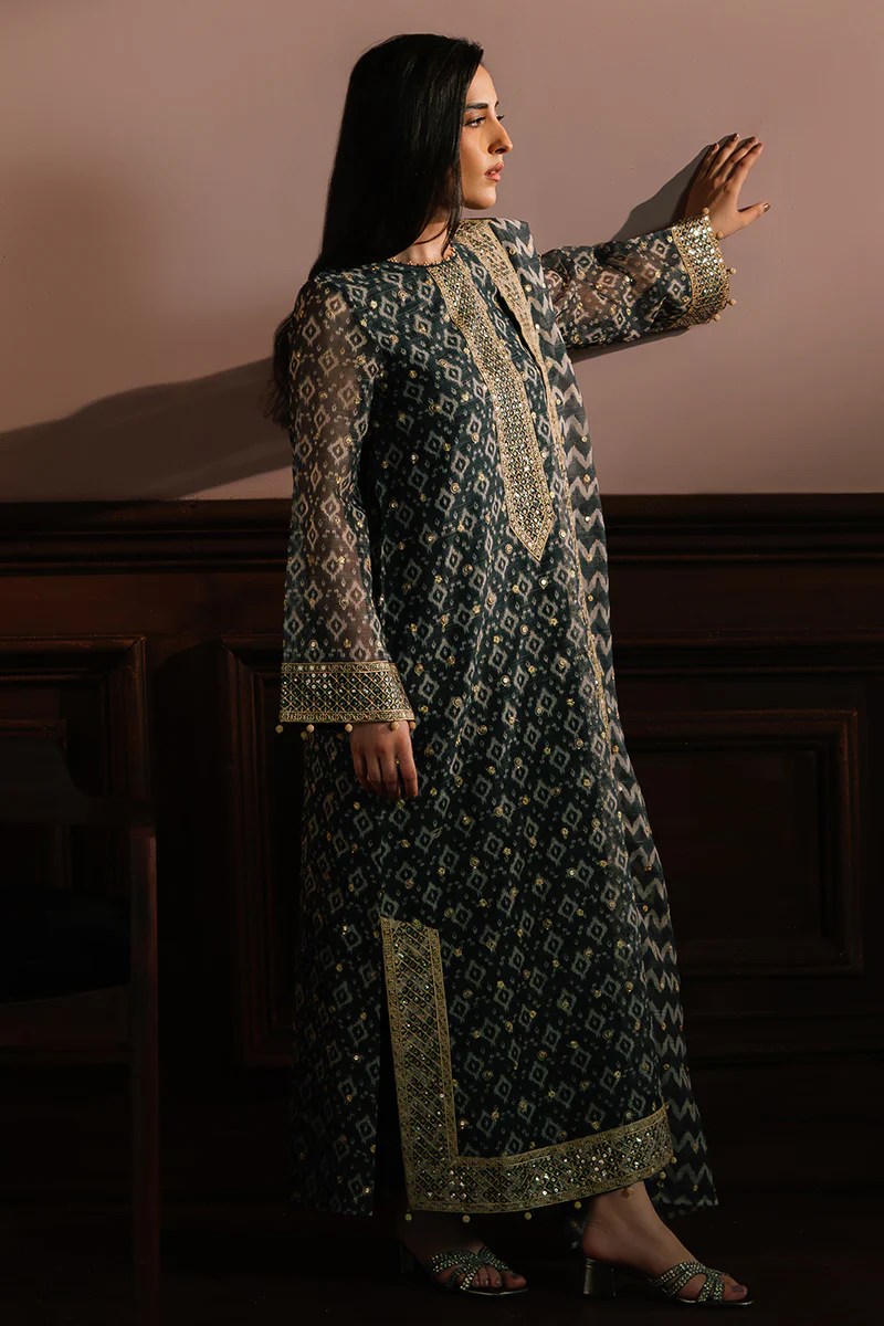 TEAL NOIR-4PC NET EMBROIDERED SUIT - Image 4