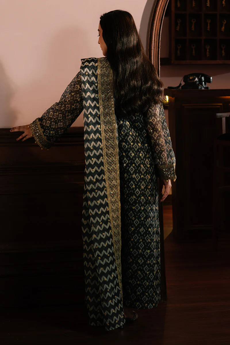 TEAL NOIR-4PC NET EMBROIDERED SUIT - Image 5