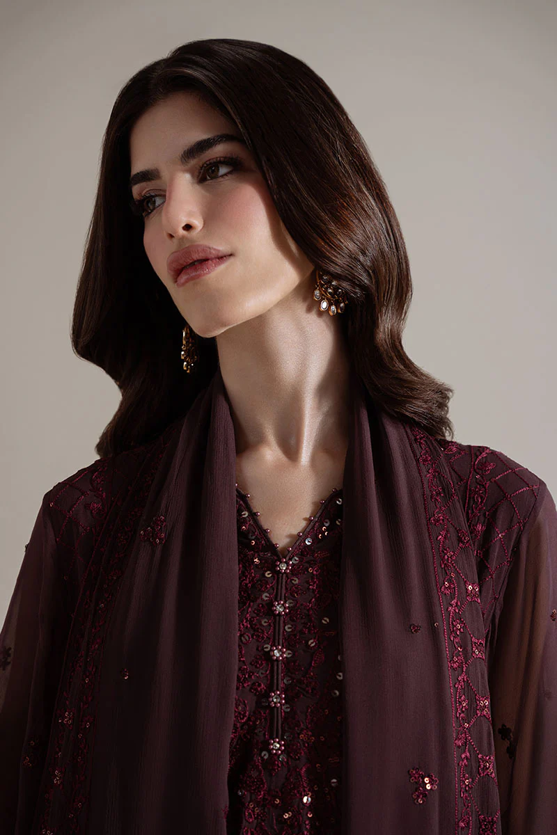 VELVET DUSK-4PC CHIFFON EMBROIDERED SUIT - Image 5