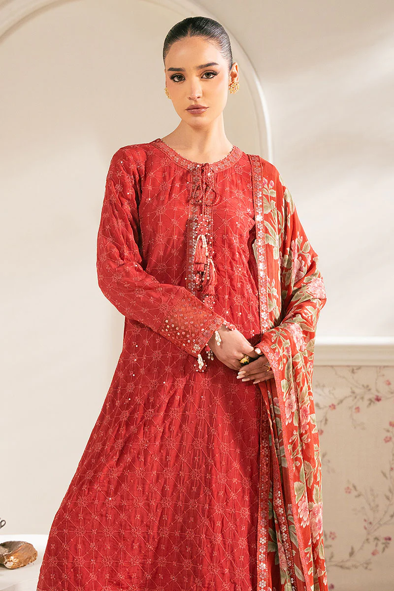 VERMILION CARDINAL-4PC CHIFFON EMBROIDERED SUIT - Image 3